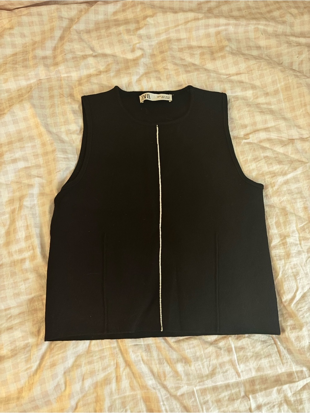 Zara Black Sleeveless Tank with Center Contrast Stitch